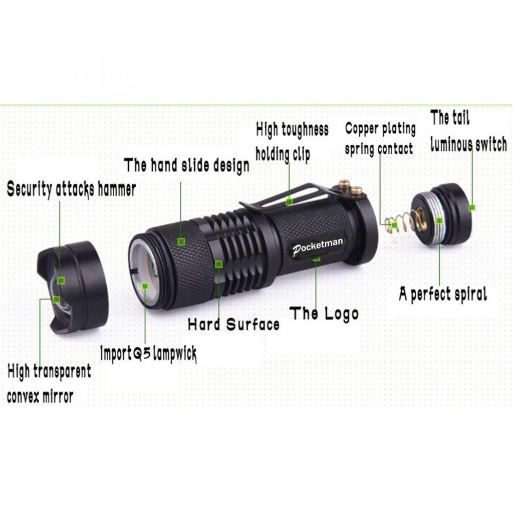 Lampu Senter LED Mini Anti Air / Senter Saku Tactical 2000 lumens