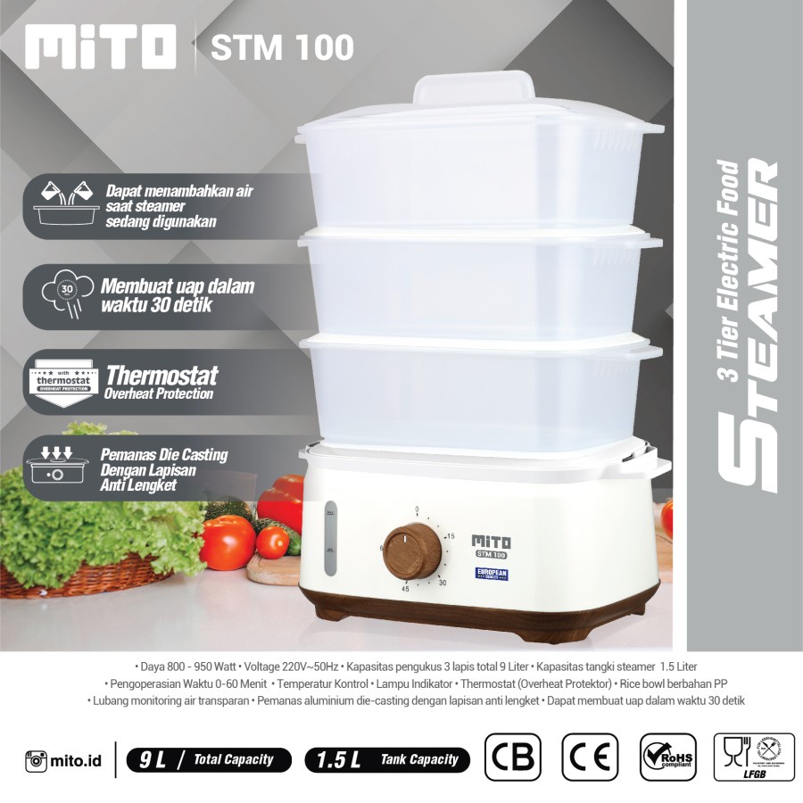 MITO STEAMER STM100 1.5 Liter STM 100 Tangki Steamer - Stainless Black / White