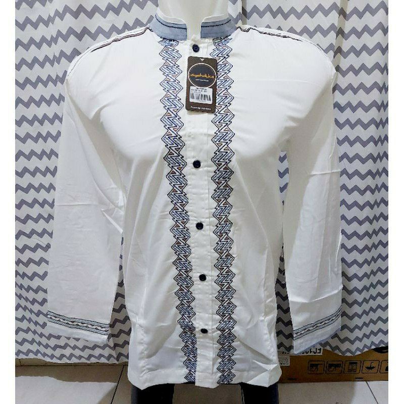 Baju Koko Dewasa, Lengan Panjang, Warna Putih, Katun Berbordir; 11 Syahdika PREMIUM
