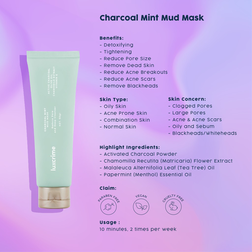 LUXCRIME Charcoal Mint Mud Mask 70g