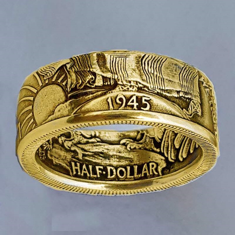Cincin Silver 1945 Motif Ukir Uang Dollar Amerika Gaya Hip Hop Punk Handmade Untuk Pria/Wanita