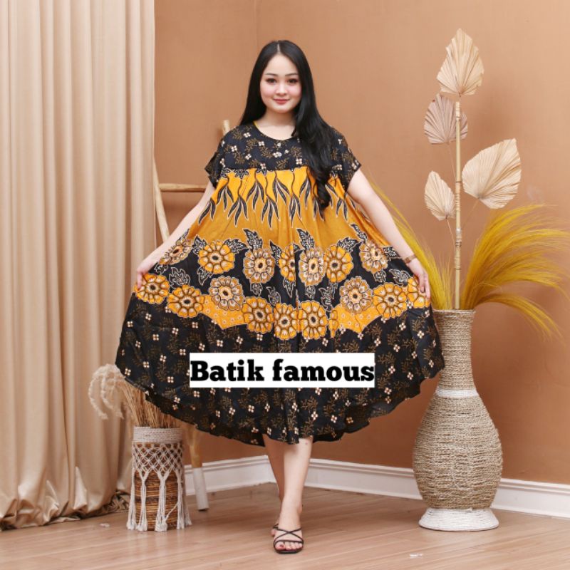 DASTER PAYUNG JUMBO COKLAT KANCING DEPAN BUSUI BUMIL-Motif bunga kuning