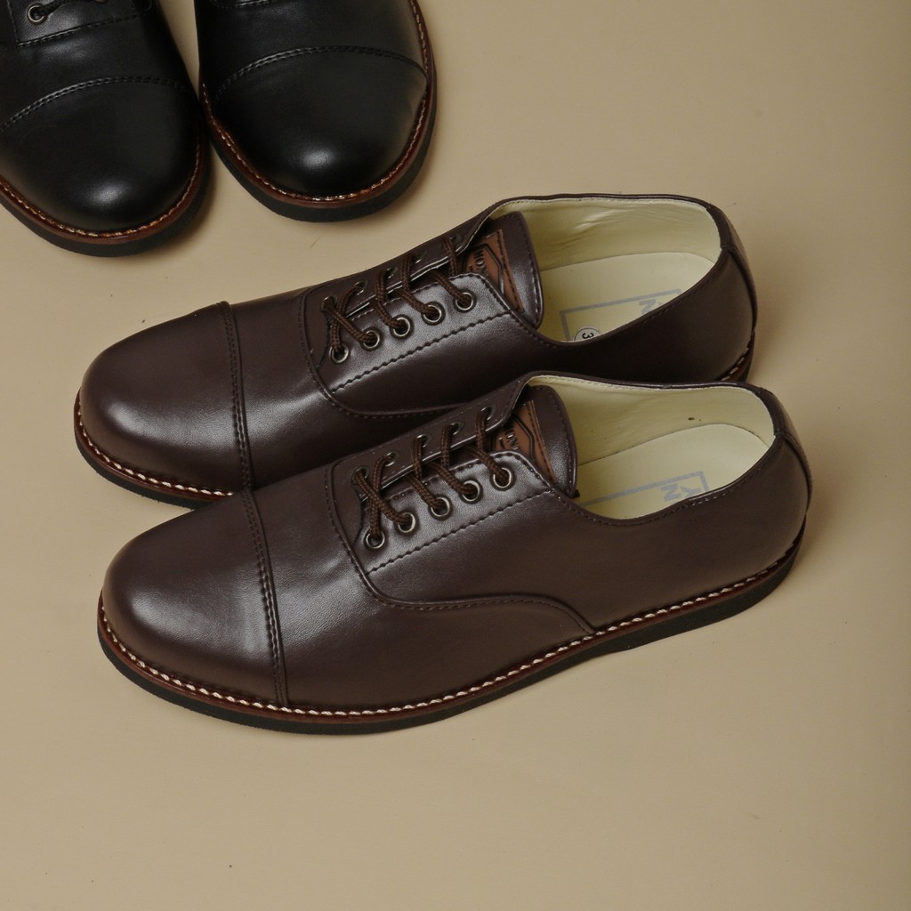 Oxford Brown | Sepatu Pantofel Santai Kasual Kerja Kuliah Pria Cowok Men Laces Ori | FORIND x Monday