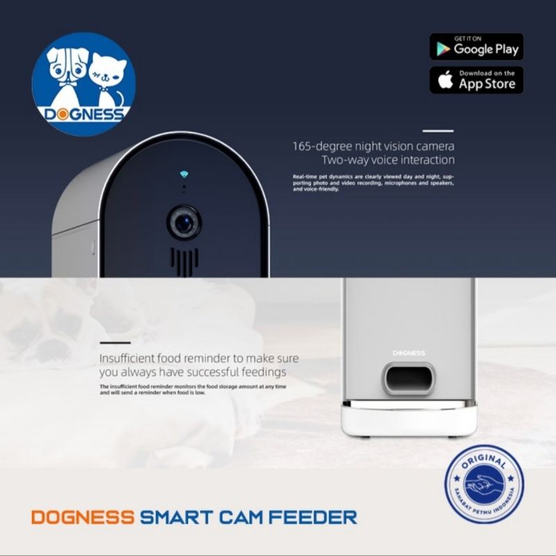 DOGNESS smart cam feeder 6lt. android IOS apps programmable. dog cat bowl tempat makan anjing kucing