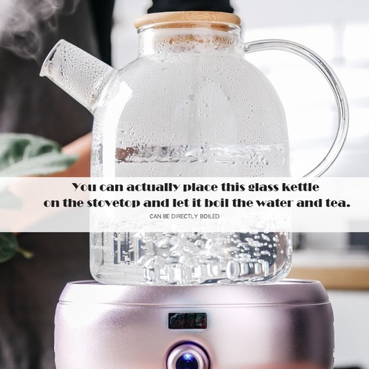 Teko Es jeruk dgn saringan es 1,5 liter bisa untuk masak air panas Pitcher Teh Chinese Glass 1.5L ceret ketel kirstal kaca crystal Ketel Dingin Kapasitas Besar Transparan Thickened Transparent Large-capacity Cold Kettle with Bamboo Lid Kettle Juice Kettle