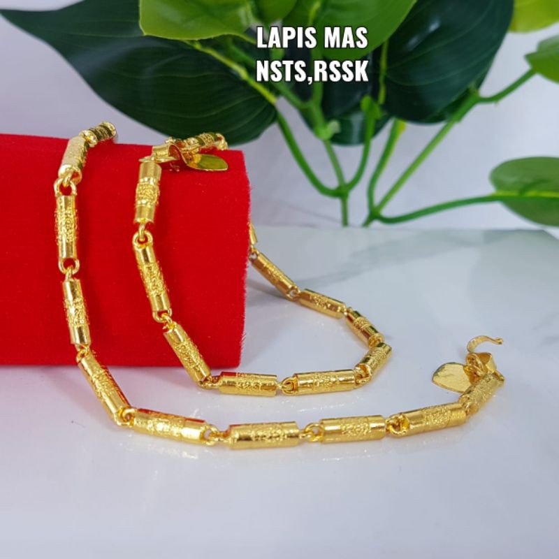 Gelang bambu replika mas 24k dan titanium lapis emas, Kristal ,awet,bisa disepuh,persis seperti aslinya