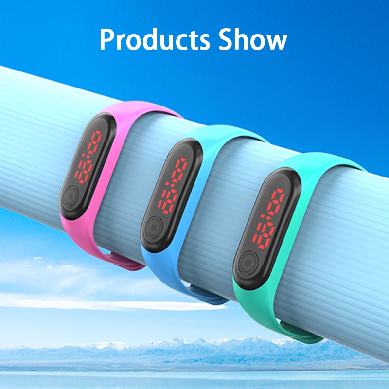 COD❤Olahraga Unisex Led Digital Watch Multicolor Bahan Silikon Jam Tangan Elektronik Tri