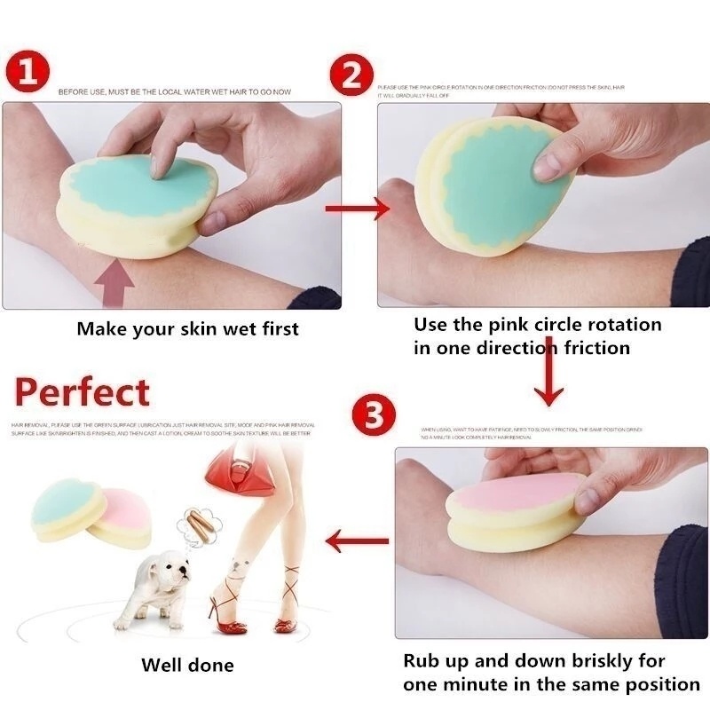 Painless Hair Removal Sponge /Effective Remover Depilation Sponge Pad / Body Exfoliator Pad Physical Hair Removal Tool,Suitable for Men and Women's Faces, Legs, arms, and can be reused