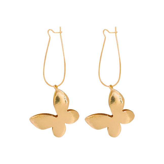 LRC Anting Tusuk Fashion Golden Butterfly Alloy Leaf Butterfly Stud Earrings F70073