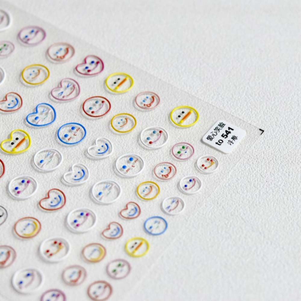 MXBEAUTY Colorful Nail Art Decoration Smiley Face Manicure Accessories 5D Engraved Nail Sticker Cute Love Slider Decal Cartoon Adhesive DIY Nail Art Desgin