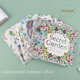 Image of 24 Pages Buku Mewarnai Dewasa Secret Garden Enchanted Forest untuk Penghilang Stress Coloring Book secret garden drawing book
