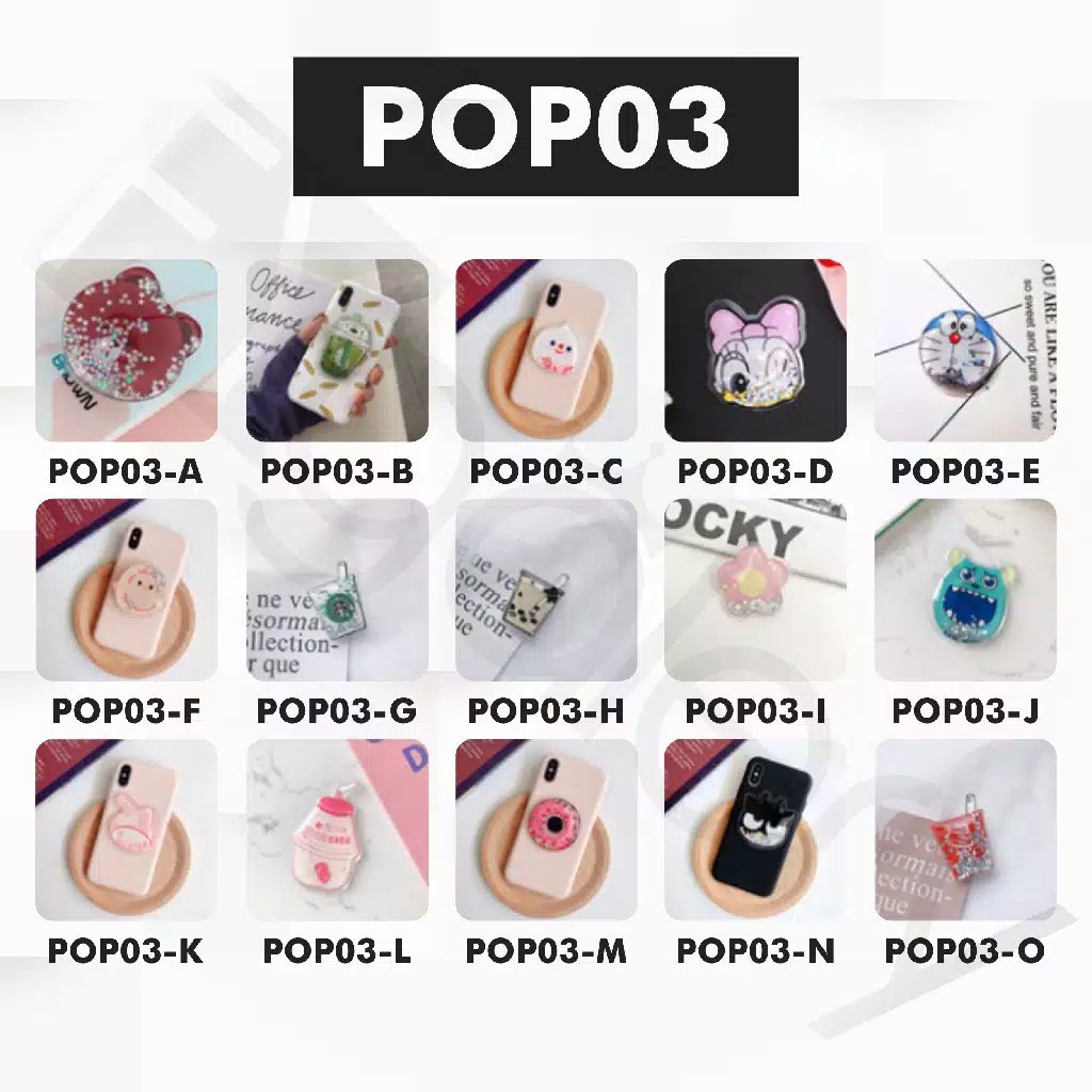 [IMPOR] DOMMO - D6016 POP SOCKET QUICKSAND GLITER DESAIN KARTUN CUTE PHONE HOLDER EXPANDING STAND