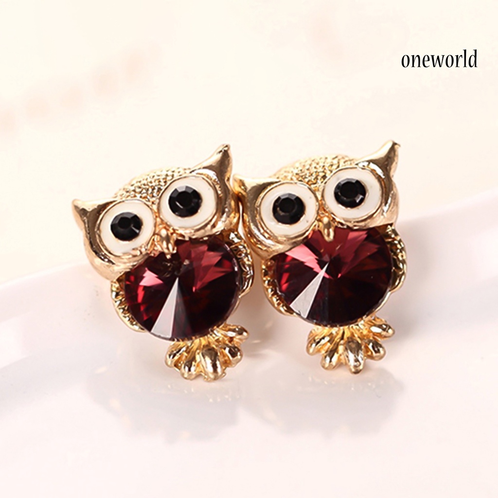 OW@ Ear Studs Owl Shaped Rhinestone Inlaid Alloy Stud Earrings Charm Fashion Jewelry for Party