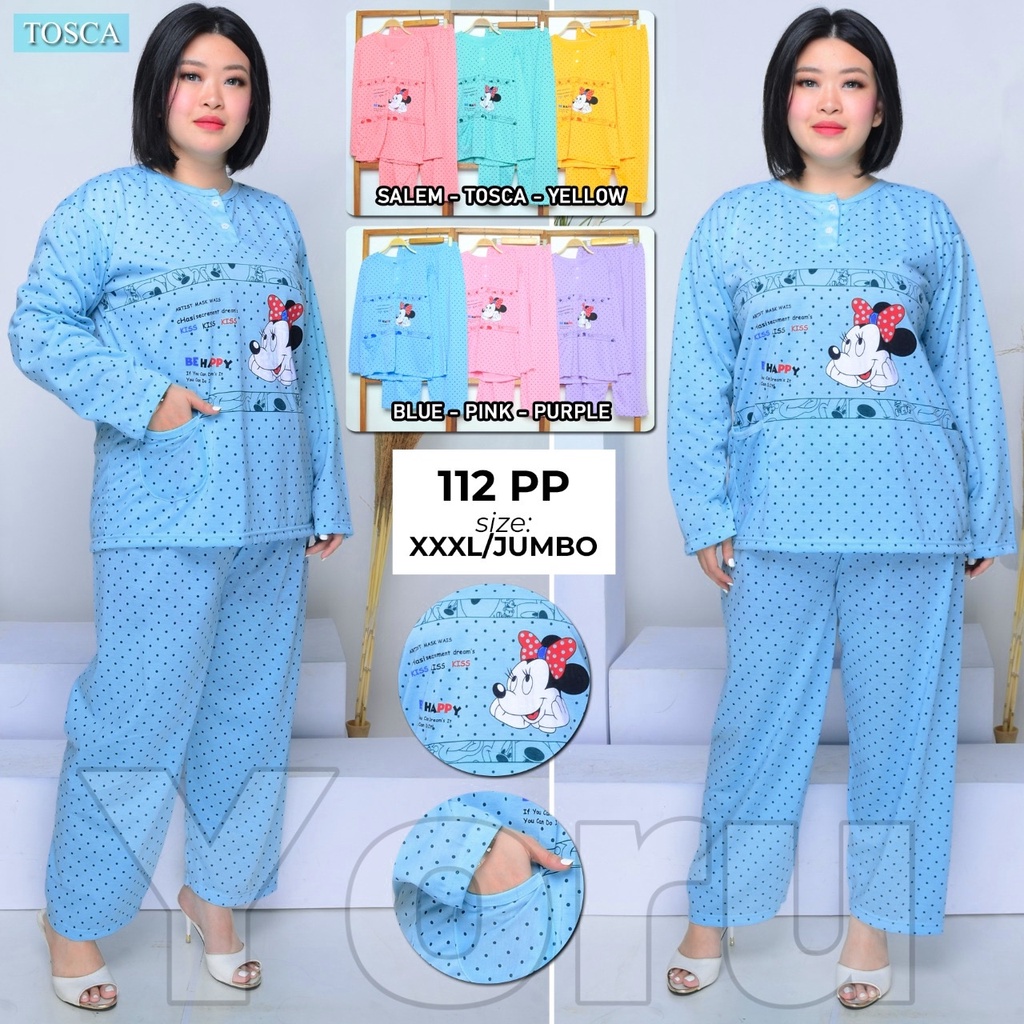 Pamelo Jumbo Stelan Baju Tidur Jumbo Wanita PP XXXL Ld 120 Lengan Panjang Baby Doll Bahan Kaos Bigsize Murah