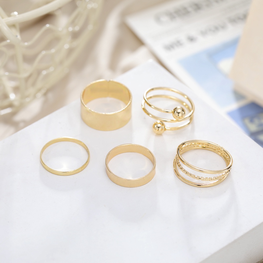 5pcs / Set Cincin Bentuk Geometris Twist Bahan Metal Gaya Bohemian Untuk Wanita