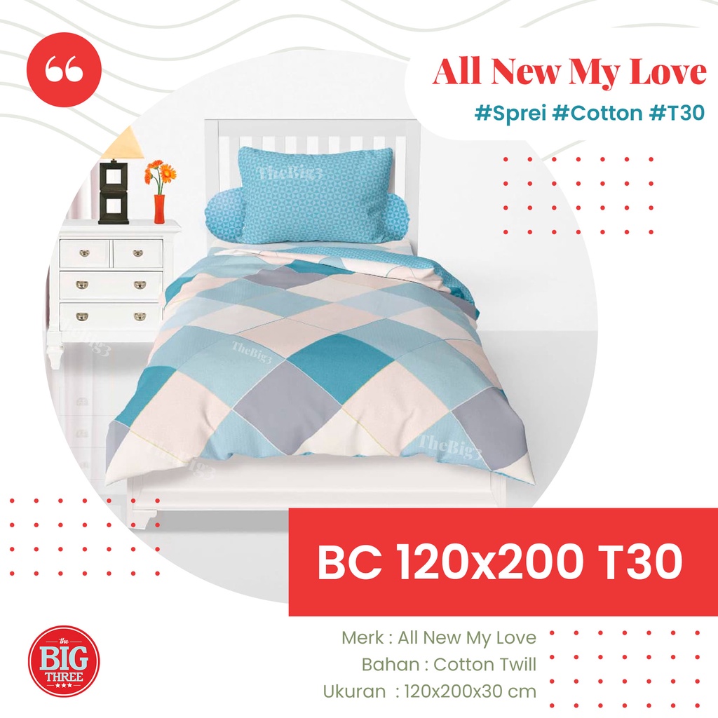 ALL NEW MY LOVE Bedcover + Sprei 120x200 Tinggi 30 Botanic Coastal Enzo Haruka Magani Nordic Luisa Paola Daisy Kolase Linnea Farah Ilona Giona Pink Polka Kolase Triangles Zello Isyana  - SINGLE 120 T30 BC