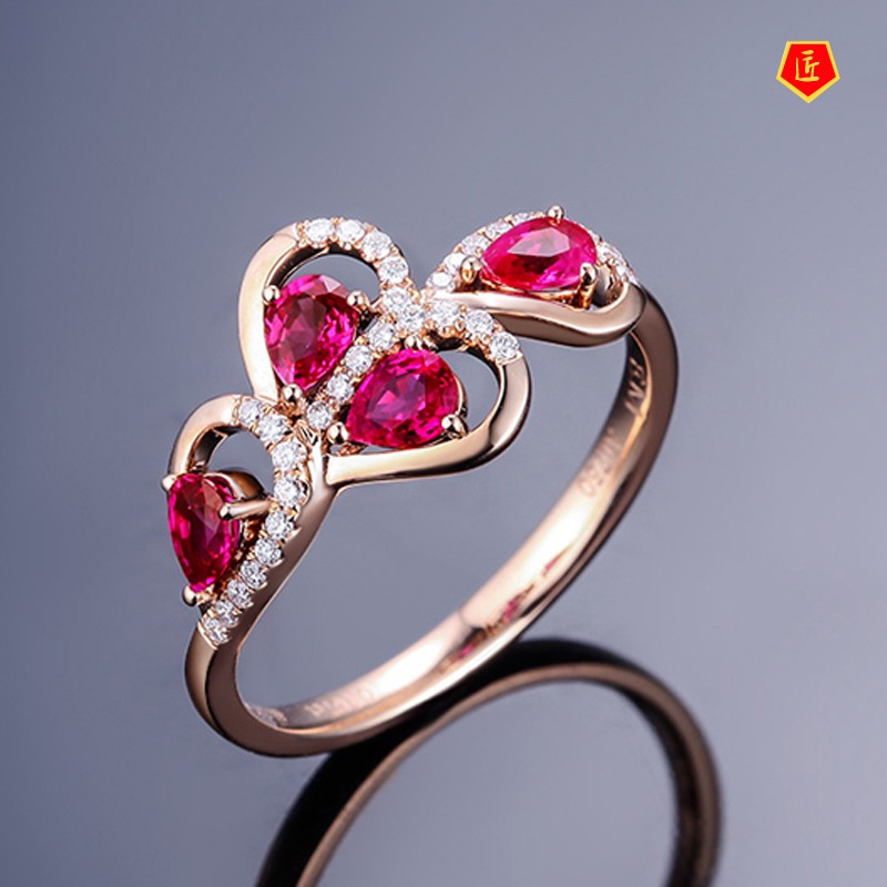 [Ready Stock]Korean Style Creative Branch Ruby Silver Ring Female