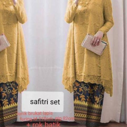 ➽ ELDE 2 - PROMO safitri set tunik LD 110cm brukat lapis furing pjg 82cm + rok batik silk ۞
