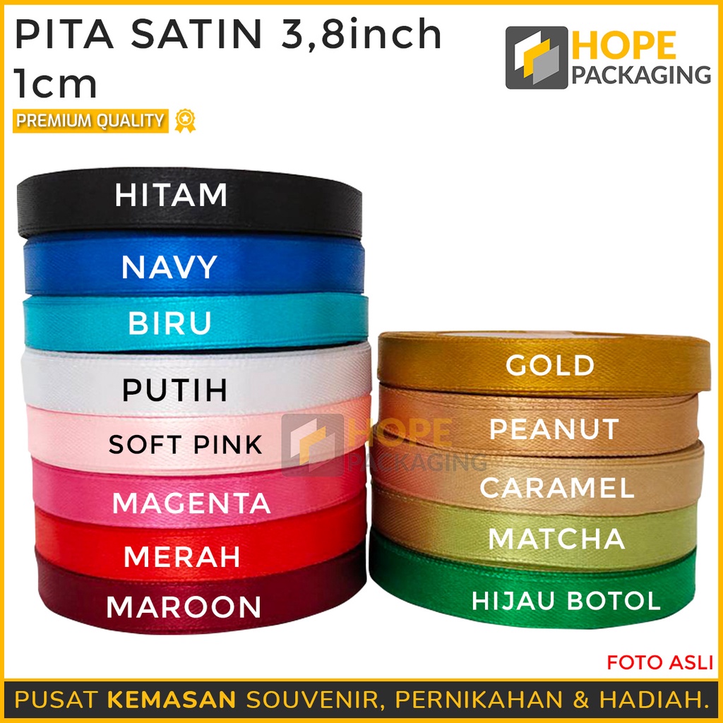 

[20 Yard] Pita Satin 1 cm [3,8 inch] / 1Roll Warna Pastel Pita Bucket Bunga