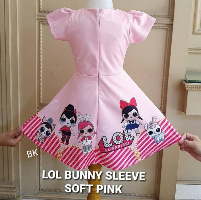 LOL BUNNY SLEEVE DRESS / DRESS ANAK MOTIF LOL IMPORT / GAUN ULANG TAHUN / DRESS ANAK IMPORT