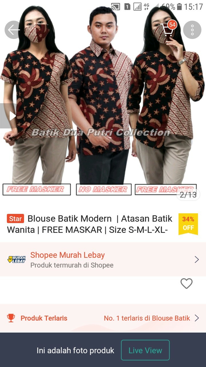 Blouse Batik Modern  | Atasan Batik Wanita | Free Maskar | Size S-m-l-xl-xxl-3l-4l-5l