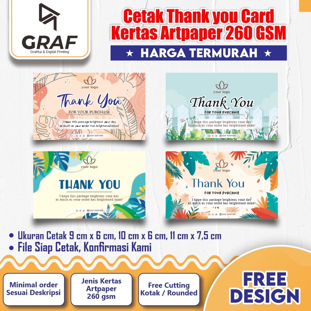 Jual Kartu Ucapan Thankyou Card Lucu Bisa Custom + Cutting | Shopee