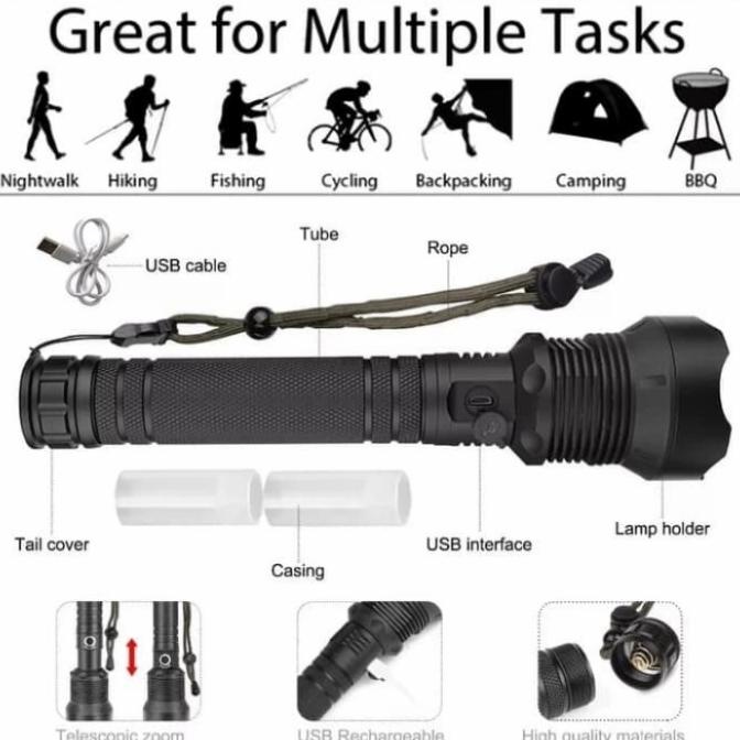 Paket Senter Led Xhp 70 Besar Baterai 26650 Super Terang