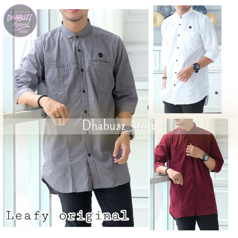 NEW BAJU KURTA KEMEJA KOKO KEMKO PRIA SOFT COTTON LENGAN 3/4 ORIGINAL TERBARU LEAFY