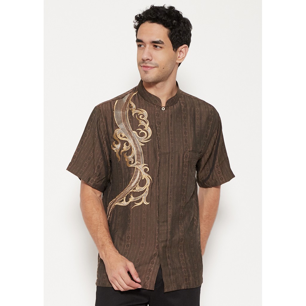 AL-AROFI Baju Koko Pria - Bhisho Silk Print Brown
