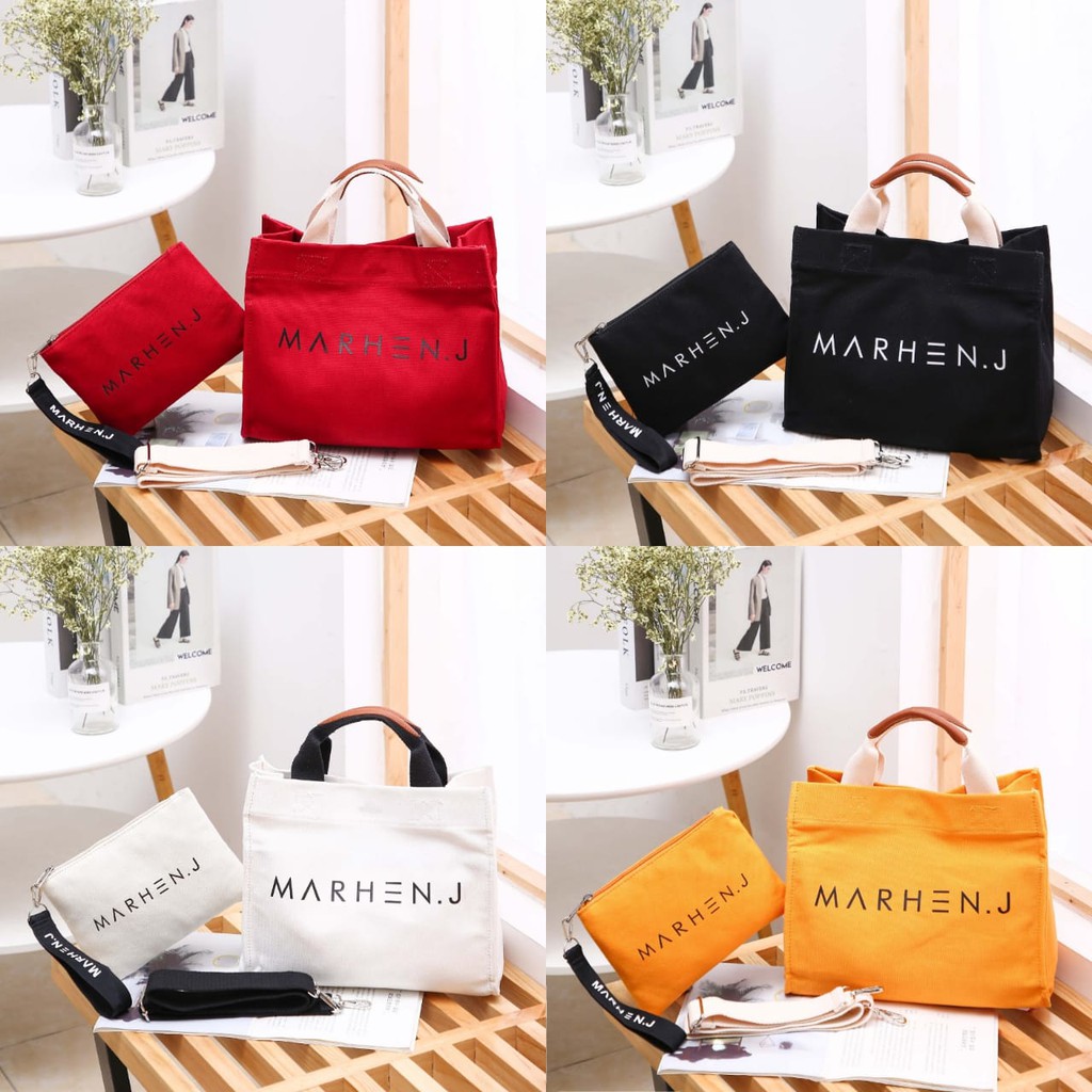TAS WANITA-TAS IMPORT- Marhen J Rico Canvas Tote Bag Set Pouch 1668