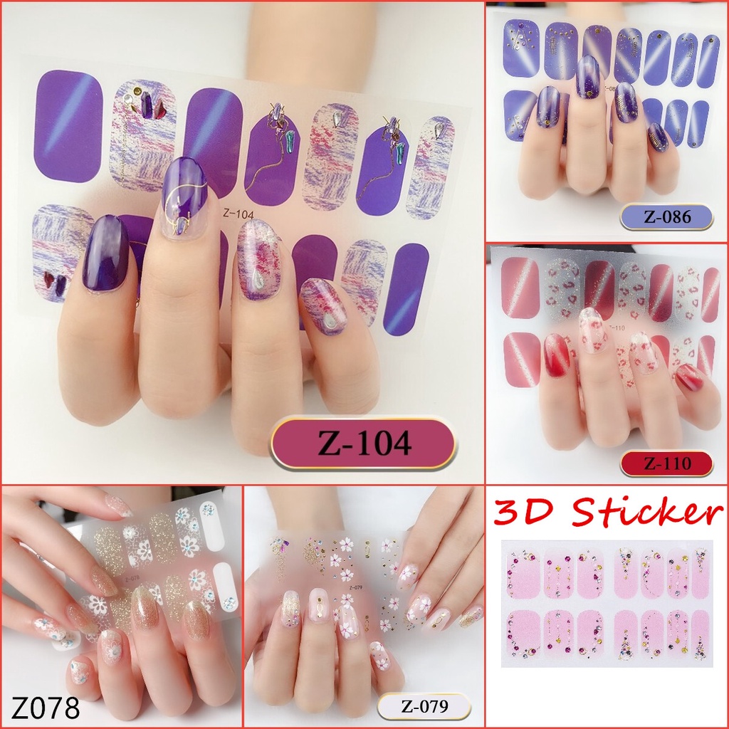 Z 14Pcs/Set Stiker Kuku 3d Desain Bermotif High End Berlian Mutiara Permata Warna-Warni Untuk Tempel Tahan Air Tahan Lama Menicure Stickers Korea Self Adhesive Fashion Sticker kuku Full Aksesoris Dapat Kupas Mudah Digunakan Dan Dilepas Anti Air Nail Art