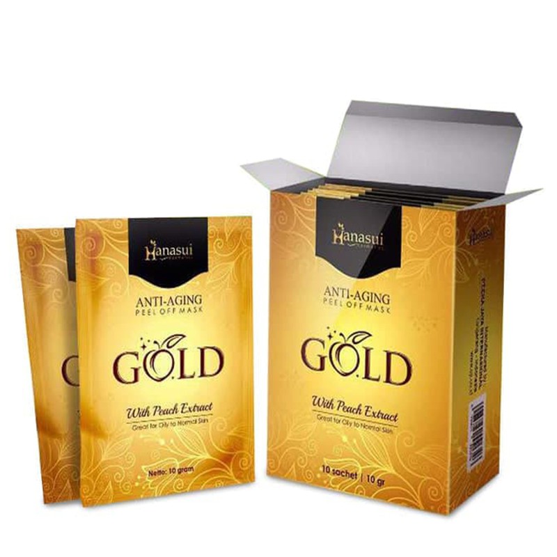 Hanasui GOLD Anti Aging Peel Off Mask Brightening Lightening Masker Wajah kemasan 1 sachet