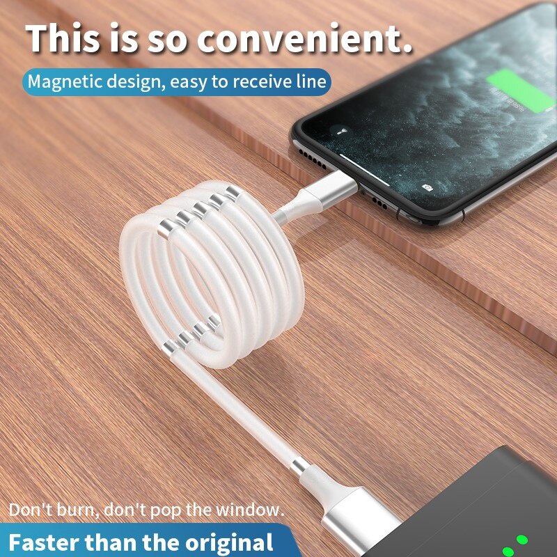 New Magnetic Self Winding Cable Micro USB Fast Charging Data Cord Portable Easy Storage Magnet Charger Type-C Cable Wire