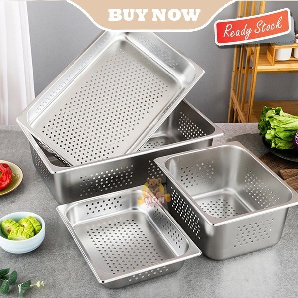 Food Pan Stainless 1/1 Tinggi 100mm Perforated LUBANG Gastronorm