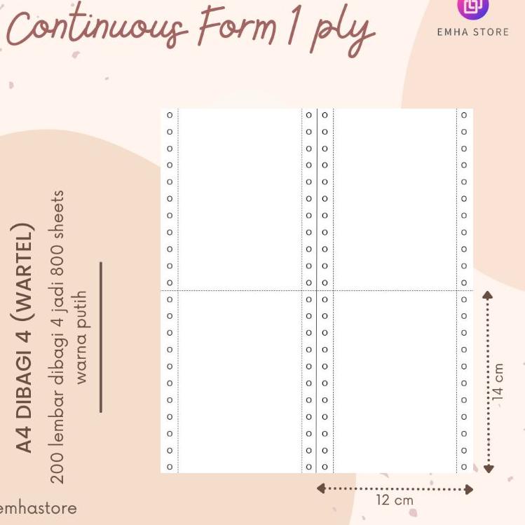 

➚Ready Stock➚ CVQDH Kertas Continuous Form Struk PPOB PLN A4 Dibagi 4 Wartel 1 Ply 200 Lembar 97 ❇Terupdate