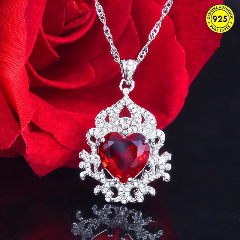 Love Heart-Shaped Ruby Red Tourmaline Pendant Necklace for Women