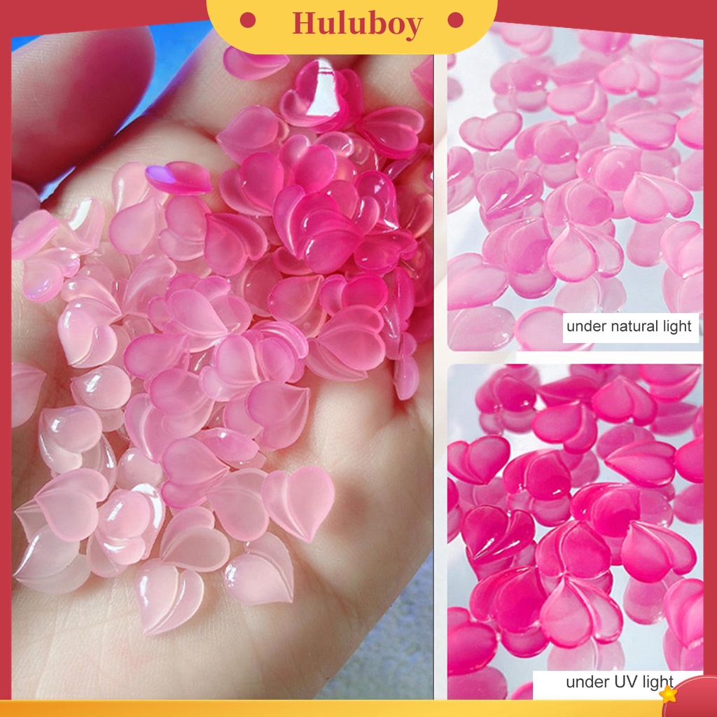 Huluboy Huluboy♡ 50pcs / Set Ornamen Kuku 3D Bentuk Hati Dapat Berubah Warna Untuk Dekorasi Nail Art