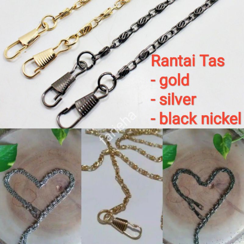 Tali Tas Rantai Gold Silver Hitam Nikel Panjang 120Cm Ukuran ± 120 Cm Besi Emas Putih Black Strapbag