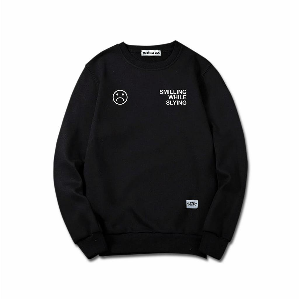 [COD] Natsu.co Sweater Crewneck Black Motif SMILLING  Simpel Pria/Wanita Premium Quality