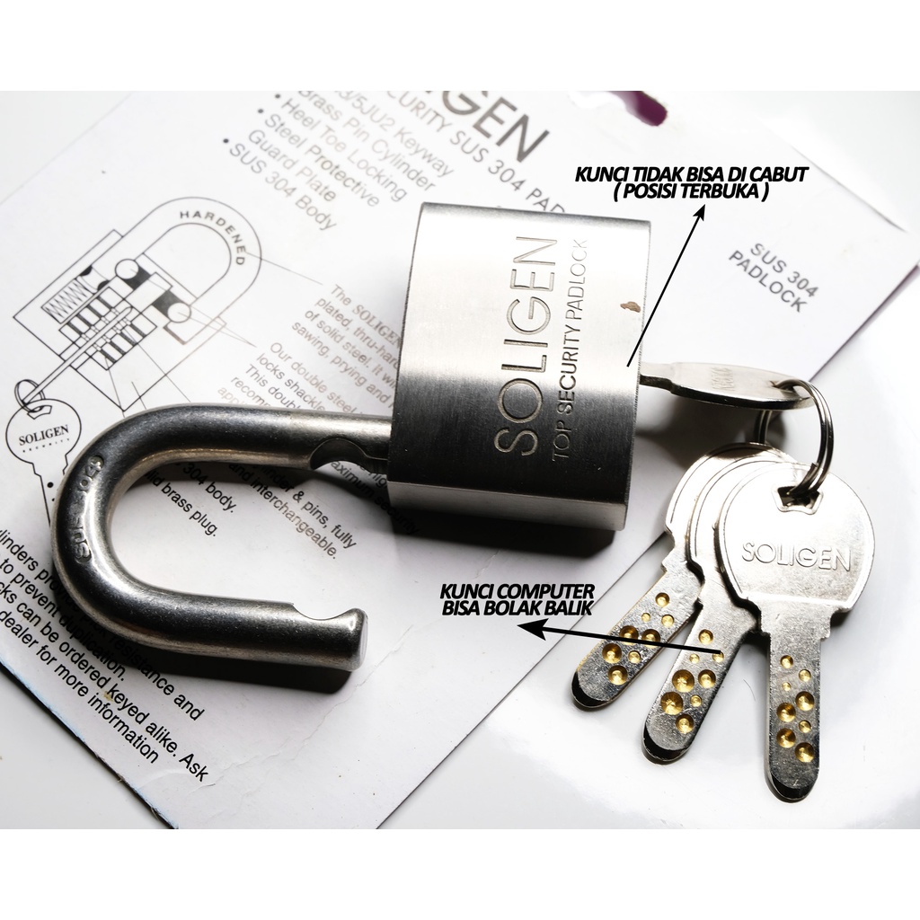 SOLIGEN GEMBOK STAINLESS SUS 304 50MM COMPUTER KEY