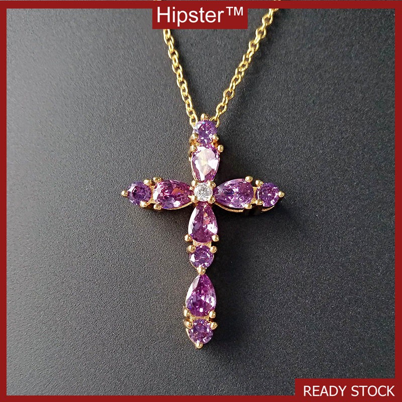 New Hot Fashion Exquisite Natural Amethyst Cross Pendant Necklace