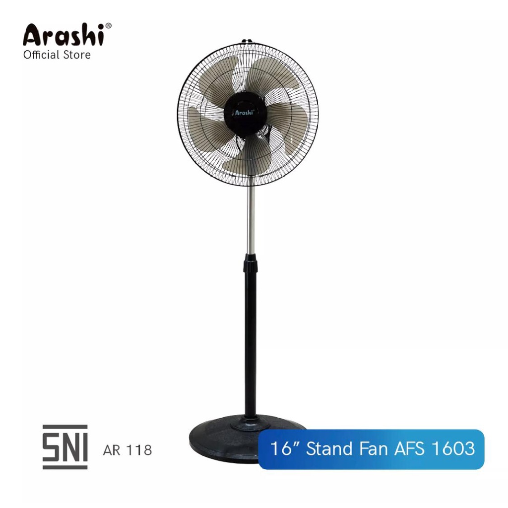 Arashi Kipas Angin Berdiri Stand Fan 16&quot; Inch 50 Watt  Afs 1603 Plastic &amp; Afs 1604 Aluminium