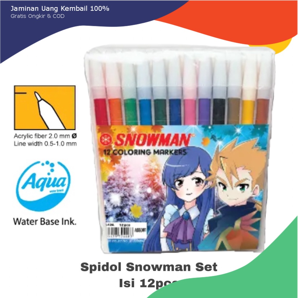 

Siap COD Spidol Snowman SET Isi 12pcs /Coloring Marker Alat tulis 12 Warna white