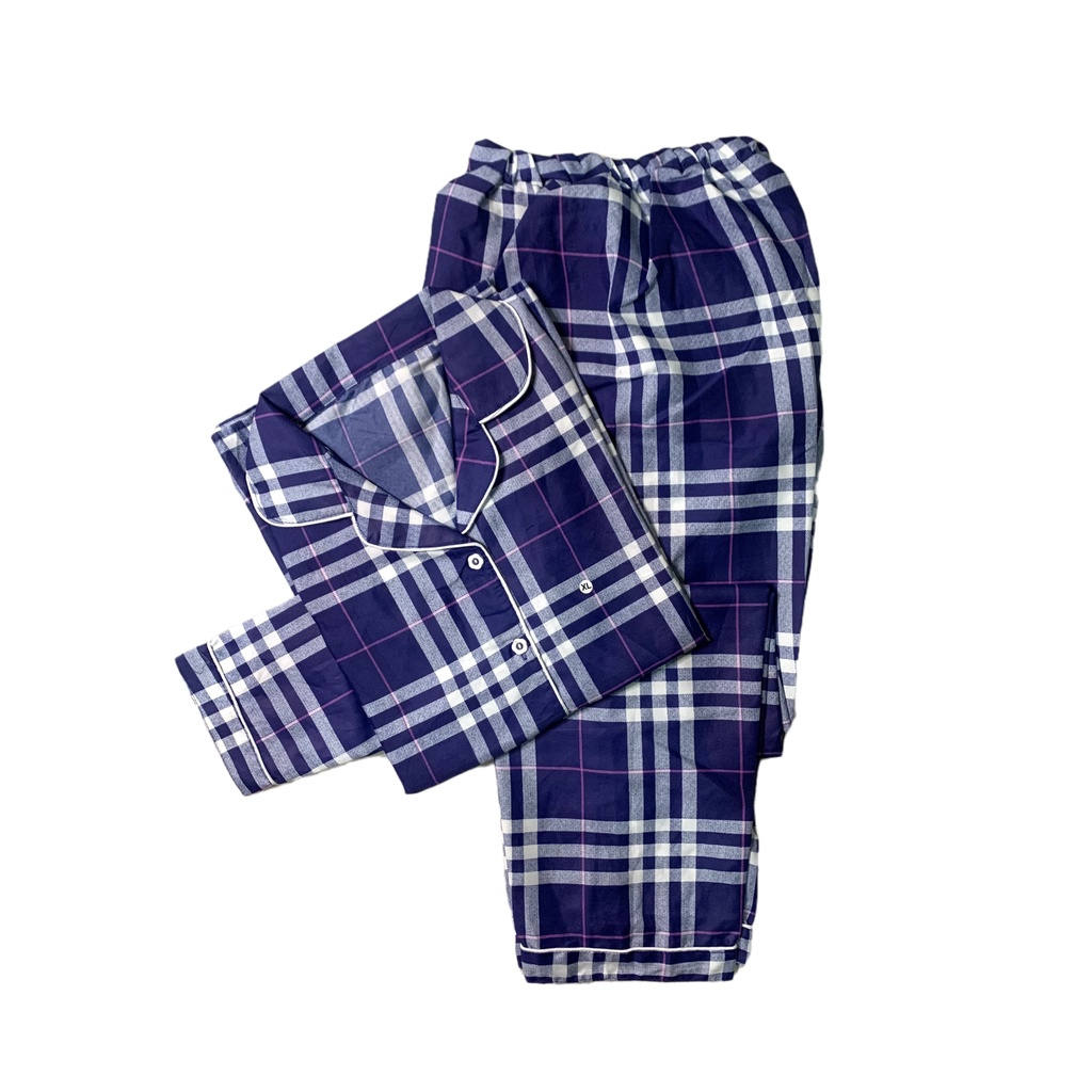 PIYAMA WANITA / BAJU TIDUR WANITA MOTIF LENGAN PANJANG MOTIF KOTAK PP-PP BURBERRY NAVY