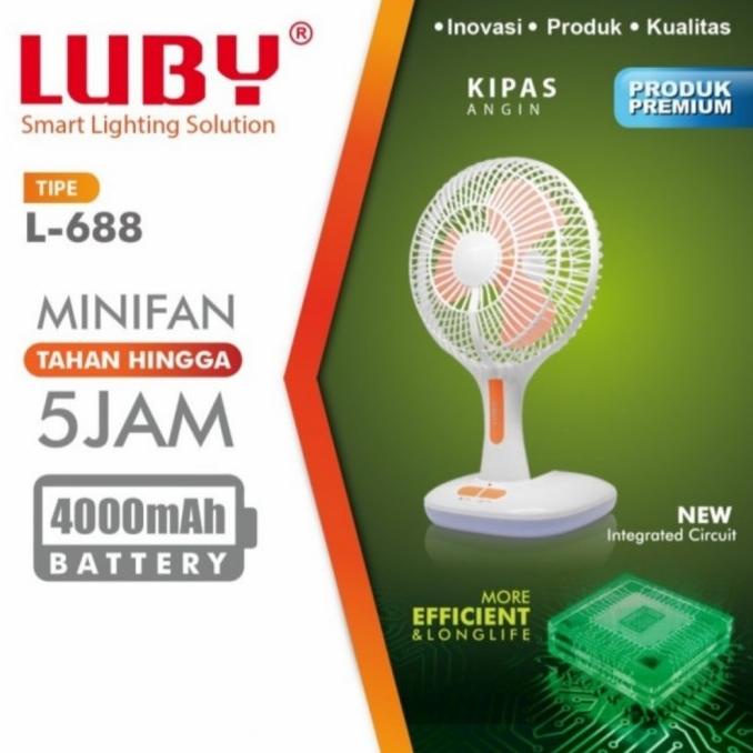 Kipas Angin Meja Emergency Portable LUBY L-688/ Lampu LED Emergency