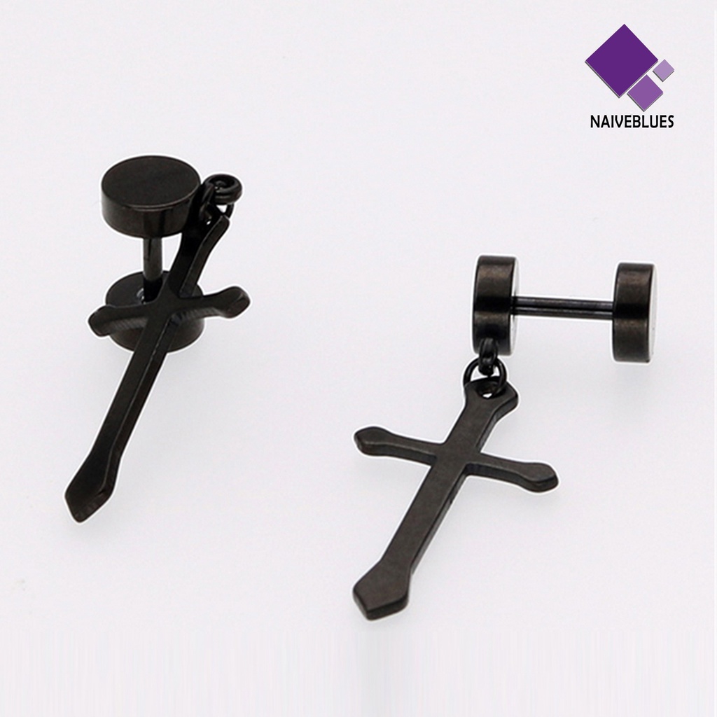 1 Pc Anting Stud Desain Salib Dumbbell Bahan Titanium Steel Untuk Hadiah