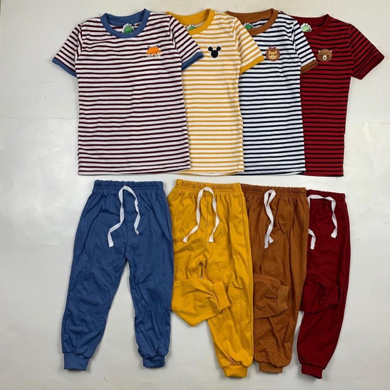 SETELAN PAJAMAS STRIPES BORDIR PINEAPPLE  (1-10 TAHUN )