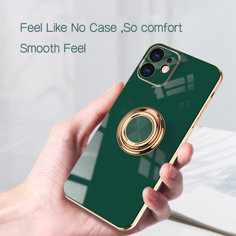 Soft Case Bahan Silikon Dengan Ring Holder Metal Untuk iPhone 13 12 11 Pro Xs Max X XR 7 + 8 Plus