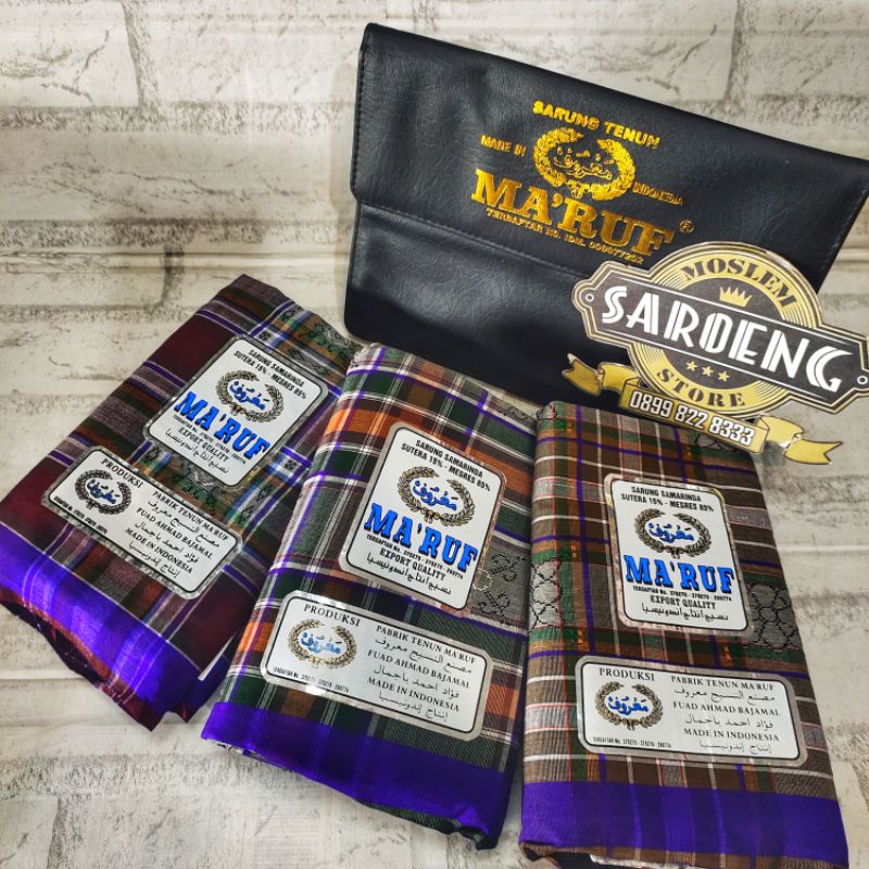 Sarung Tenun Ma'ruf Sutera Sutra 15% Mercerized Mesres 85% Timbul TMB