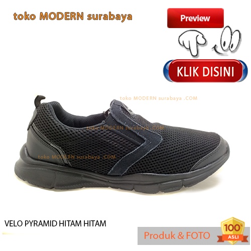 Sepatu pria sekolah casual slip on tanpa tali VELO PYRAMID HITAM HITAM